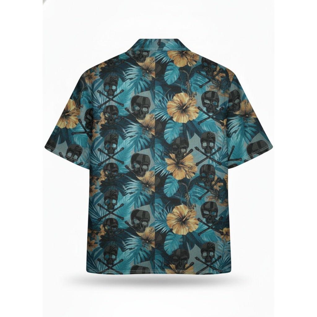 Metallica Death Skull Floral Print Button Up Shirt Blue Metallica Death Skull Floral Print Button Up Shirt Blue