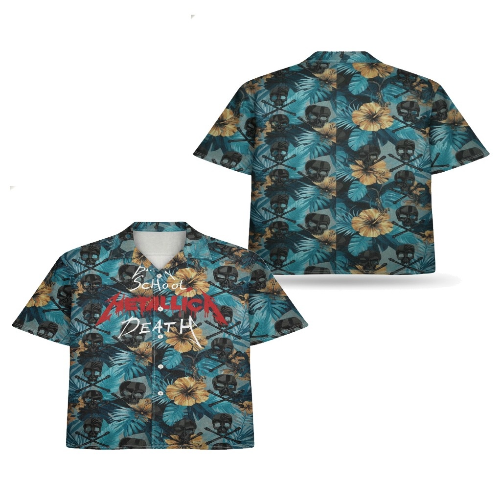 Metallica Death Skull Floral Print Button Up Shirt Blue Metallica Death Skull Floral Print Button Up Shirt Blue