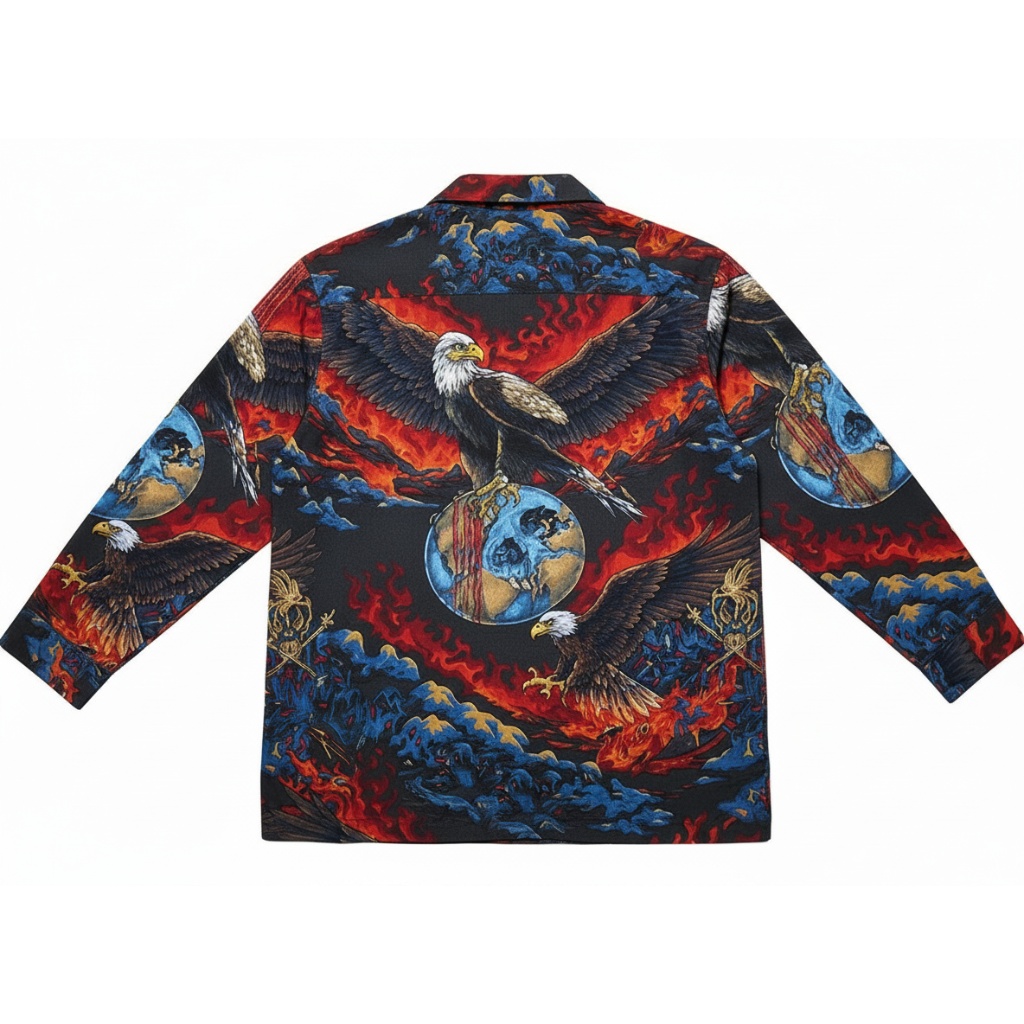 Metallica Eagle Fire Graphic Print Button Up Shirt Metallica Eagle Fire Graphic Print Button Up Shirt