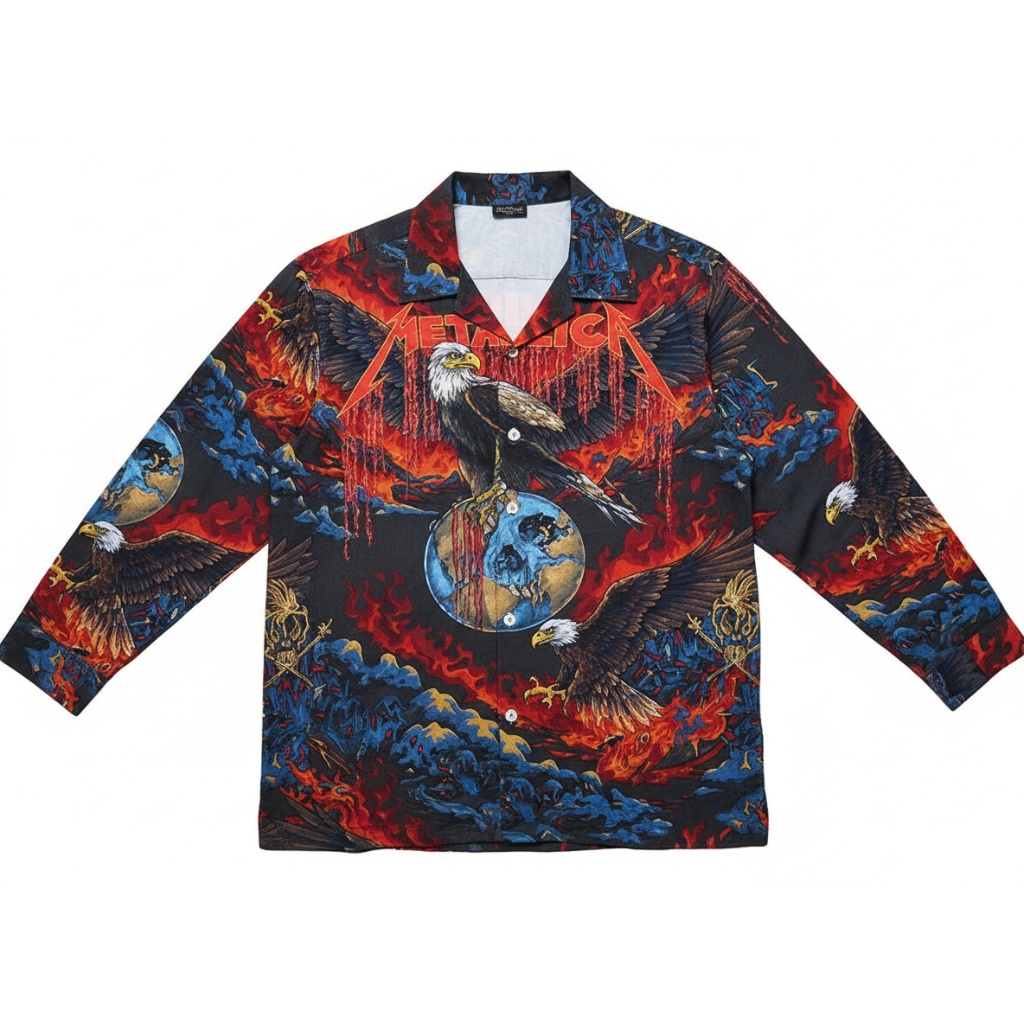 Metallica Eagle Fire Graphic Print Button Up Shirt