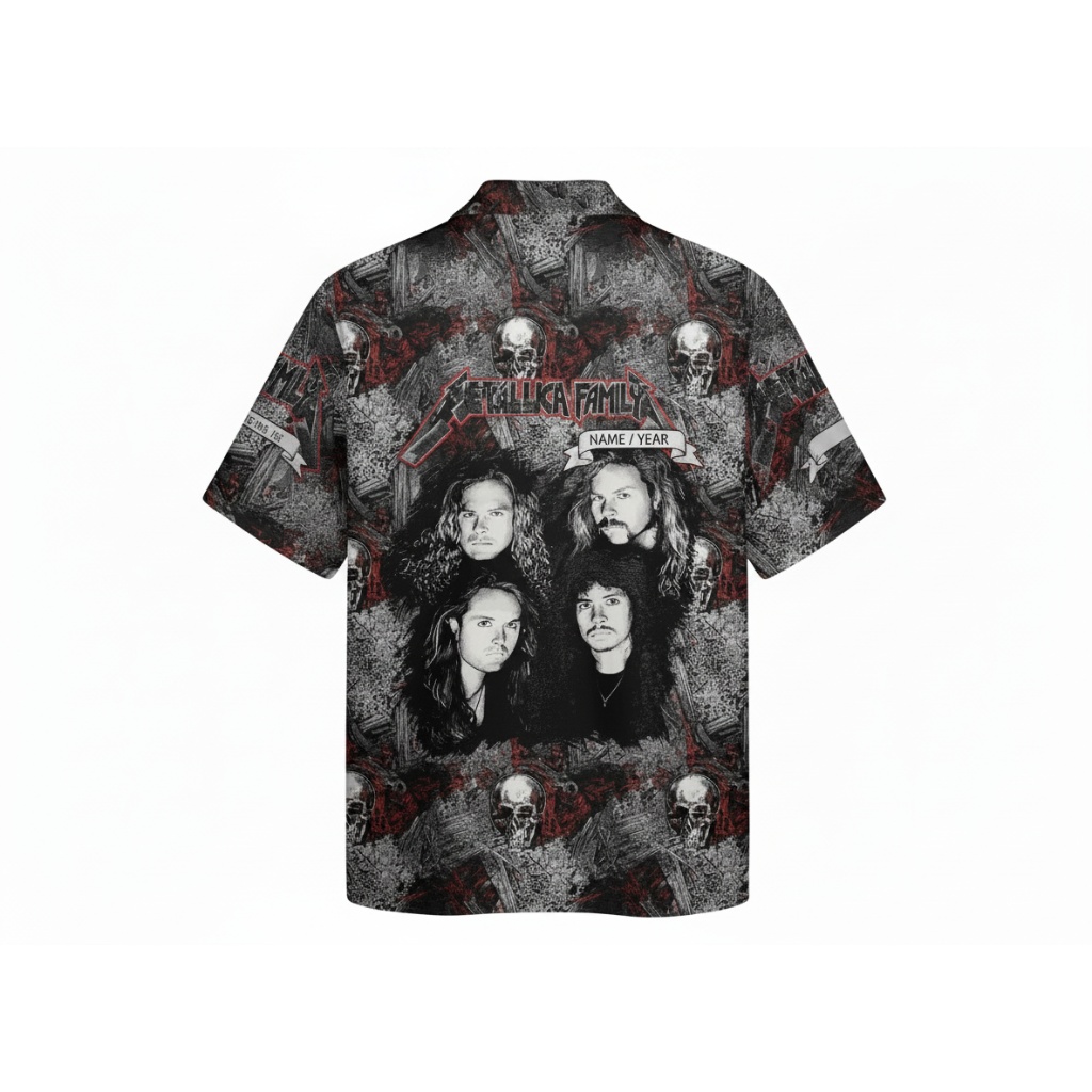 Metallica Family Black And Red Skull Print Button Up Shirt Metallica Family Black And Red Skull Print Button Up Shirt