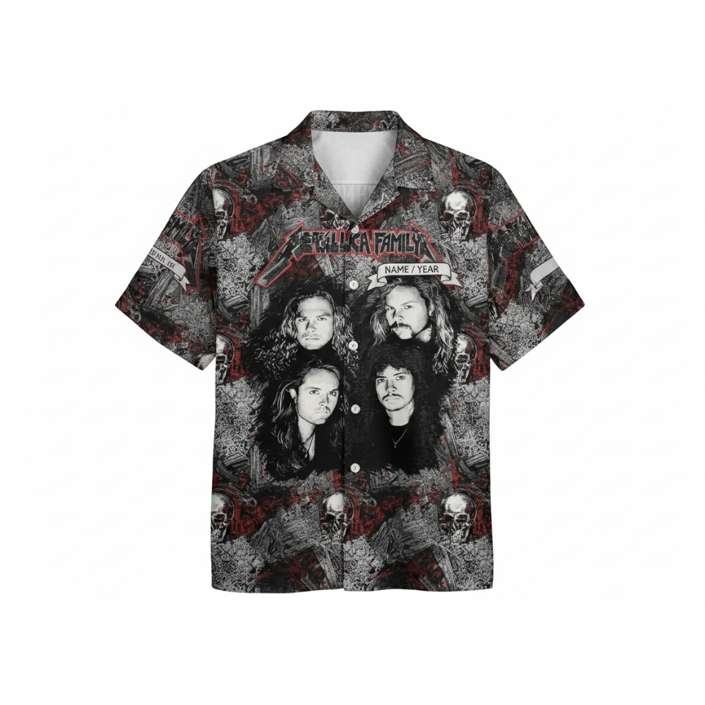 Metallica Family Black And Red Skull Print Button Up Shirt