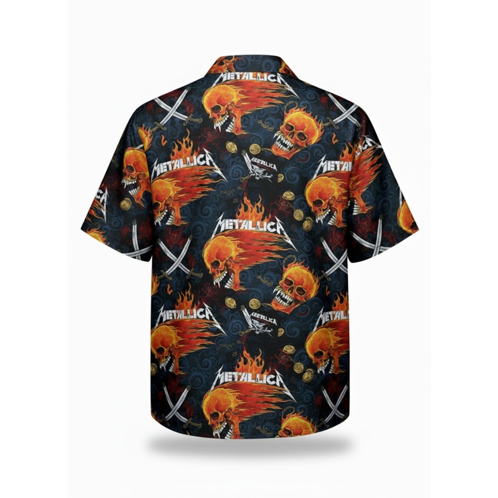 Metallica Fiery Skulls Hawaiian Shirt Black Orange Metallica Fiery Skulls Hawaiian Shirt Black Orange