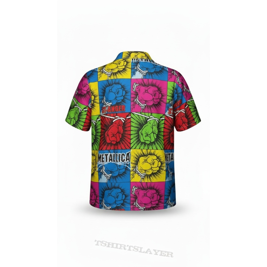 Metallica Fist Print Hawaiian Shirt Bold Colorful Design Metallica Fist Print Hawaiian Shirt Bold Colorful Design