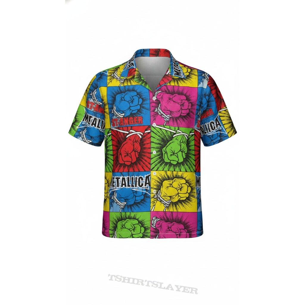 Metallica Fist Print Hawaiian Shirt Bold Colorful Design