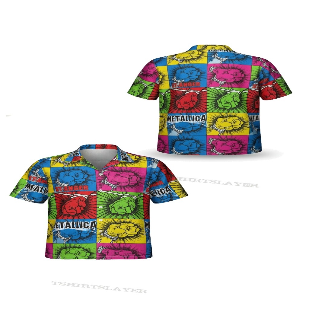 Metallica Fist Print Hawaiian Shirt Bold Colorful Design Metallica Fist Print Hawaiian Shirt Bold Colorful Design