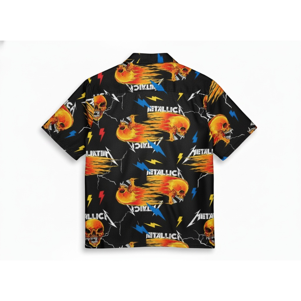 Metallica Flame Skull Hawaiian Shirt Black Orange Lightning Metallica Flame Skull Hawaiian Shirt Black Orange Lightning