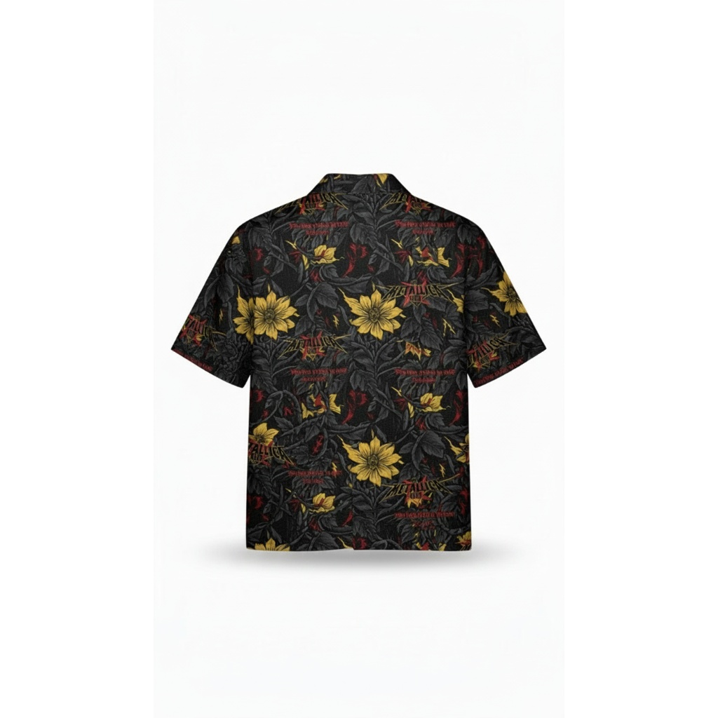 Metallica Floral Hawaiian Shirt Black Yellow Red Metallica Floral Hawaiian Shirt Black Yellow Red