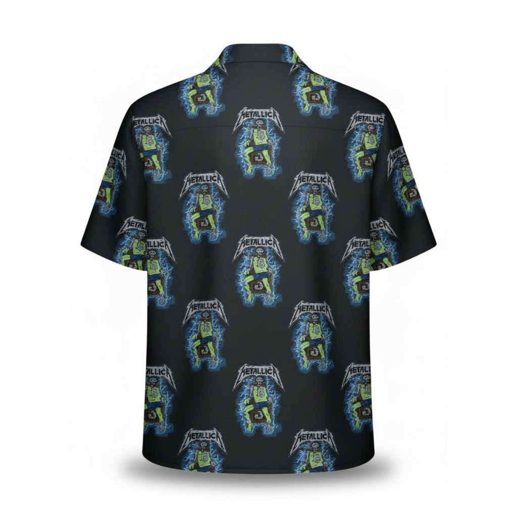 Metallica Graphic Black Button Up Shirt Rock Band Style Metallica Graphic Black Button Up Shirt Rock Band Style
