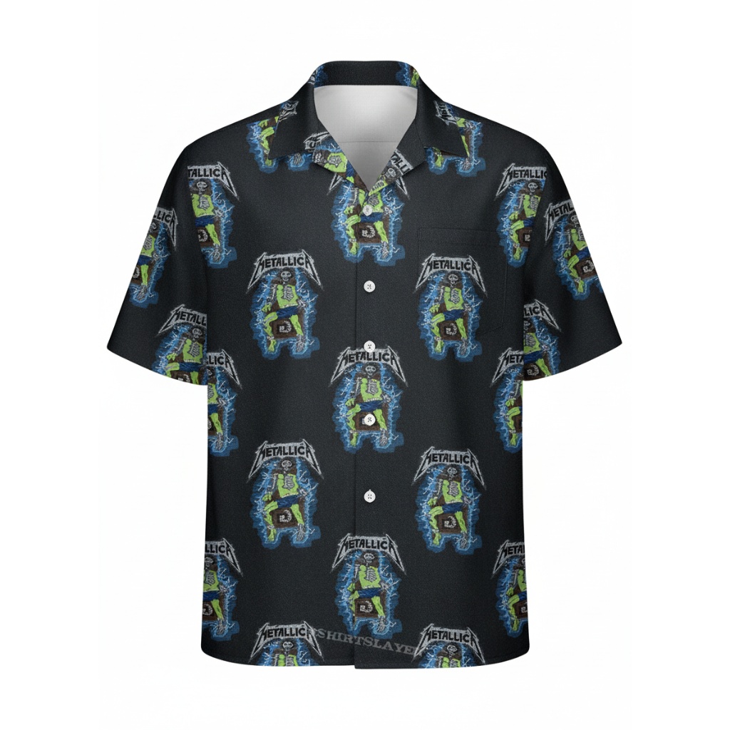 Metallica Graphic Black Button Up Shirt Rock Band Style
