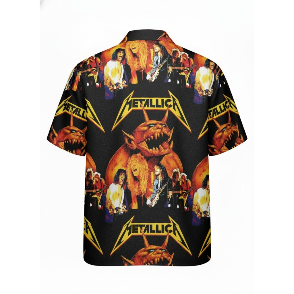 Metallica Graphic Print Black Hawaiian Shirt Rock Band Style Metallica Graphic Print Black Hawaiian Shirt Rock Band Style