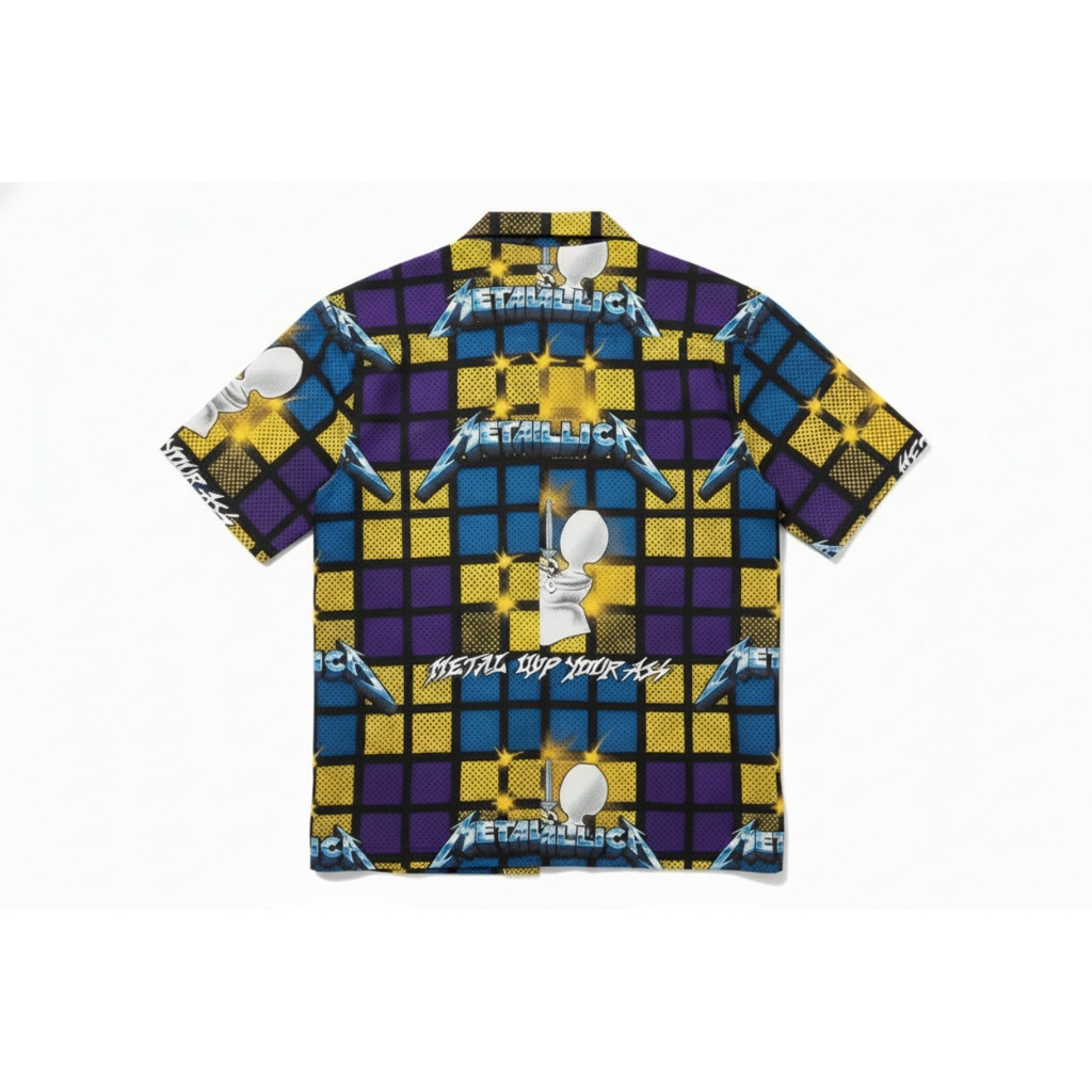 Metallica Graphic Print Button Up Shirt Blue Purple Yellow Metallica Graphic Print Button Up Shirt Blue Purple Yellow