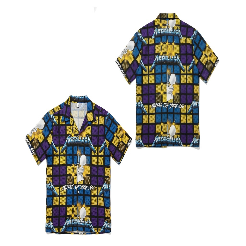 Metallica Graphic Print Button Up Shirt Blue Purple Yellow Metallica Graphic Print Button Up Shirt Blue Purple Yellow