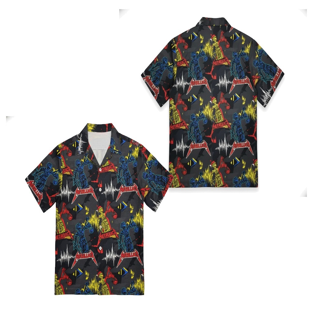 Metallica Graphic Print Short Sleeve Button Up Shirt Black Metallica Graphic Print Short Sleeve Button Up Shirt Black