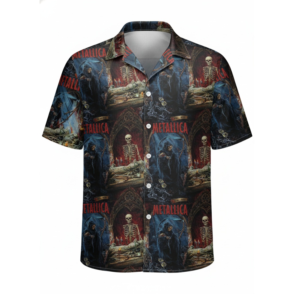 Metallica Grim Reaper Skeleton Print Hawaiian Shirt