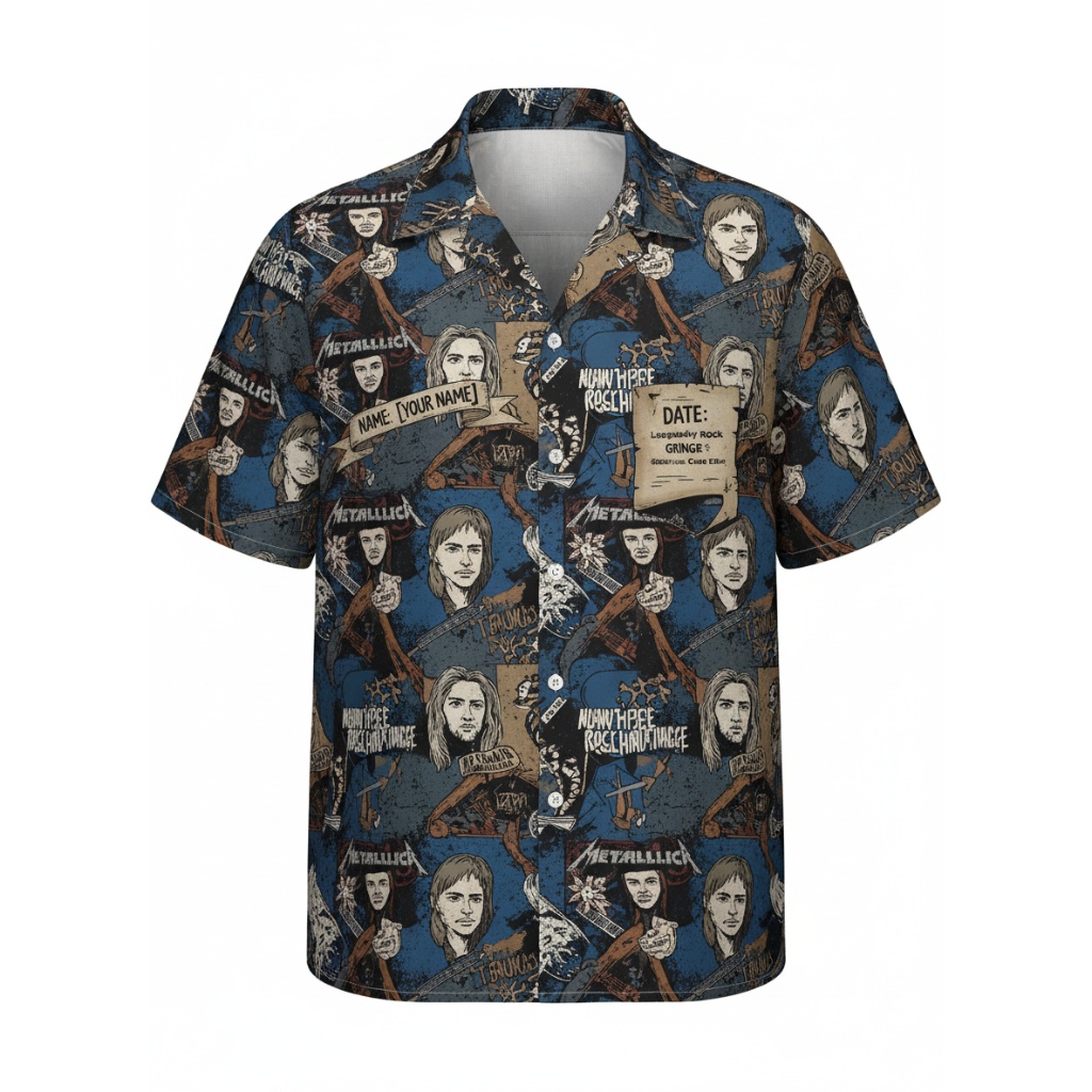 Metallica Grunge Band Hawaiian Shirt Blue Graphic Print