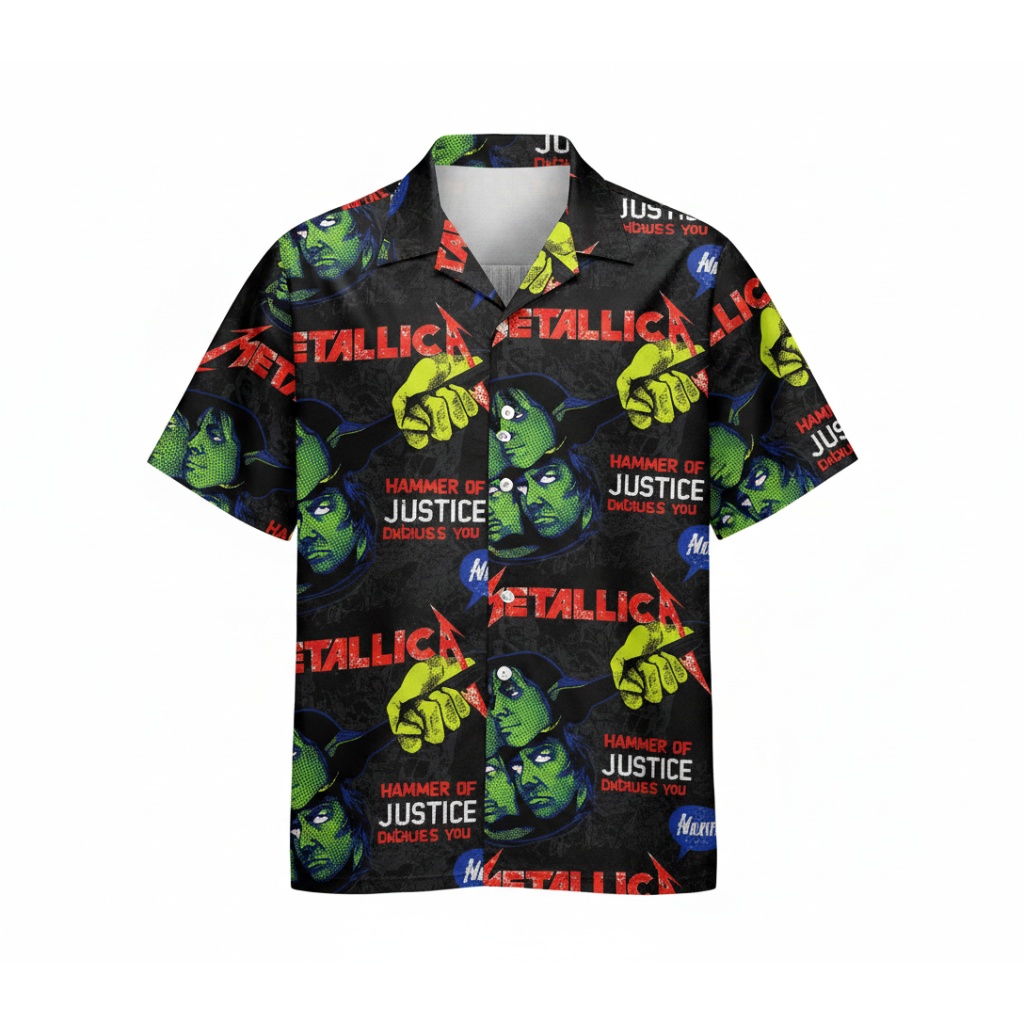 Metallica Hammer Of Justice Black Graphic Button Up Shirt