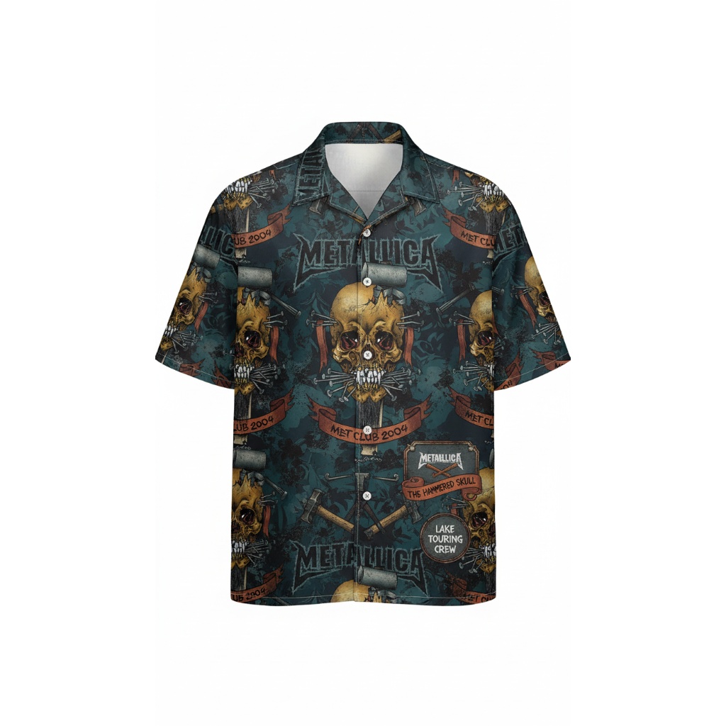 Metallica Hammered Skull Dark Teal Hawaiian Shirt