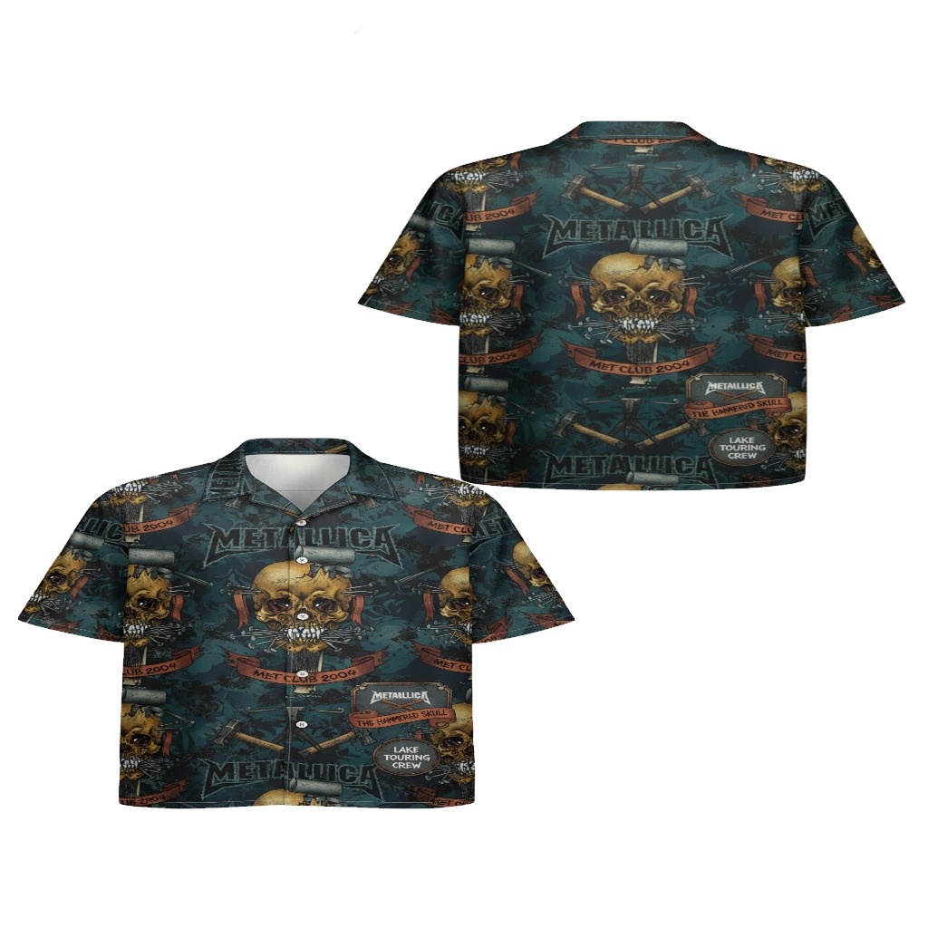 Metallica Hammered Skull Dark Teal Hawaiian Shirt Metallica Hammered Skull Dark Teal Hawaiian Shirt