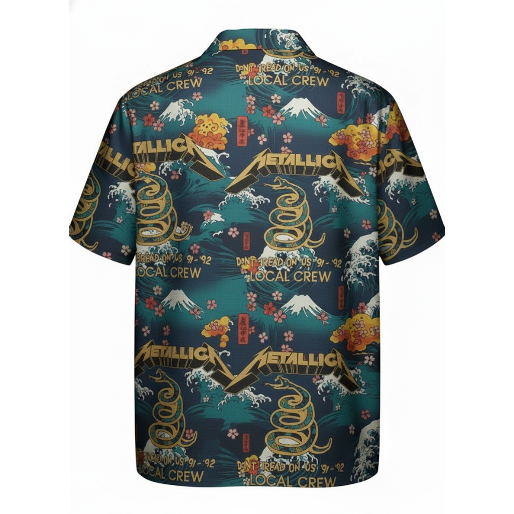 Metallica Hawaiian Shirt Blue Snake Mountain Wave Design Metallica Hawaiian Shirt Blue Snake Mountain Wave Design