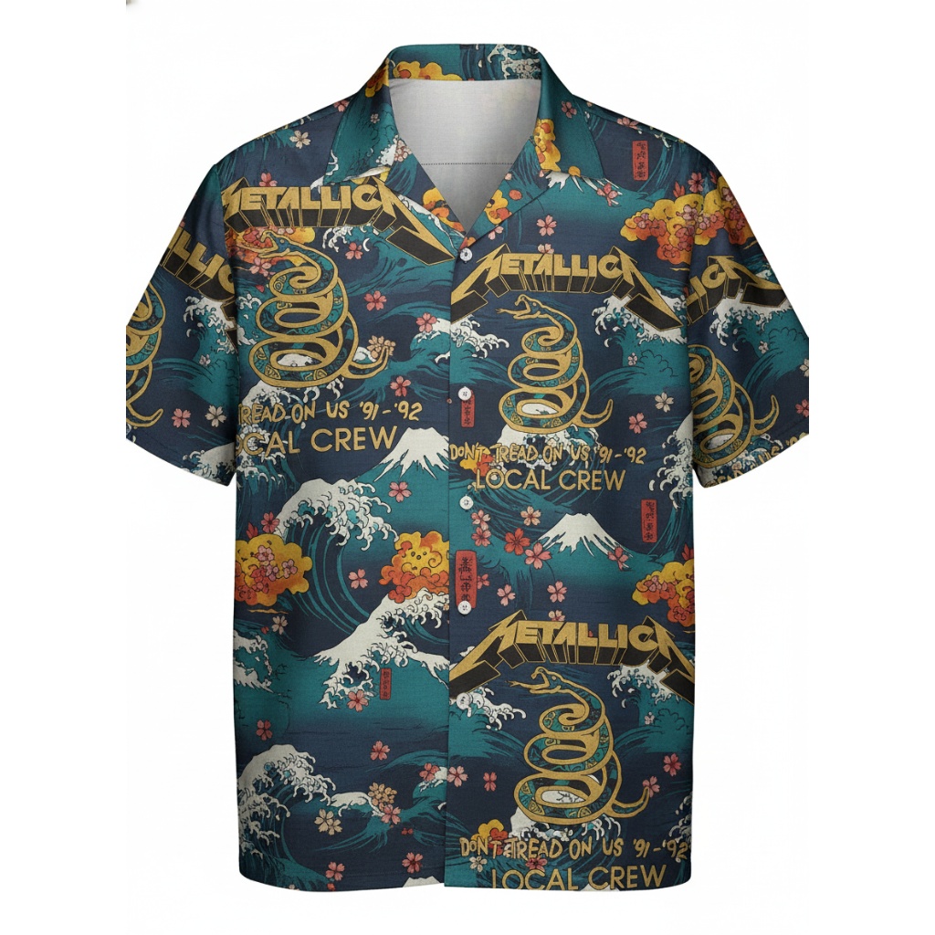 Metallica Hawaiian Shirt Blue Snake Mountain Wave Design