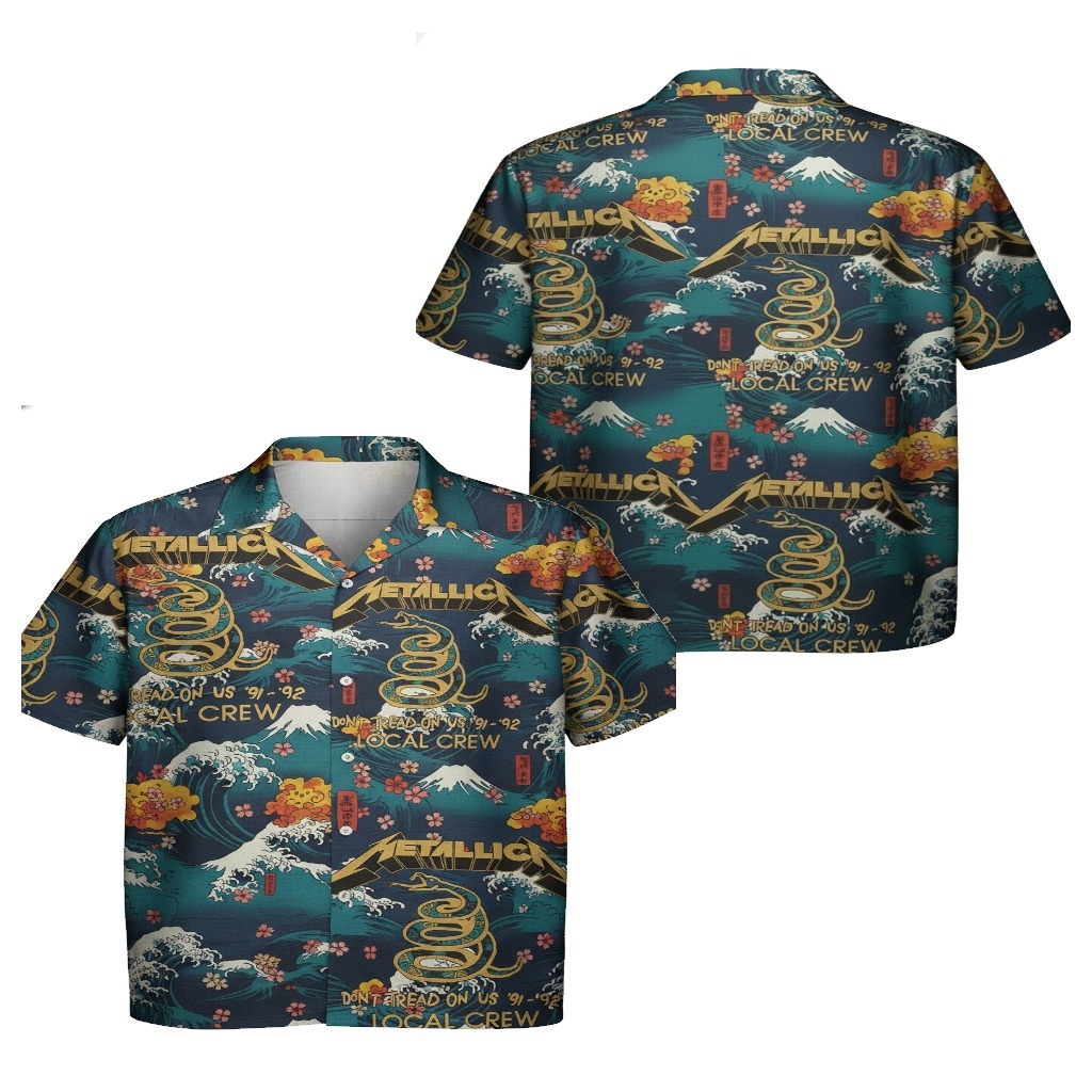 Metallica Hawaiian Shirt Blue Snake Mountain Wave Design Metallica Hawaiian Shirt Blue Snake Mountain Wave Design