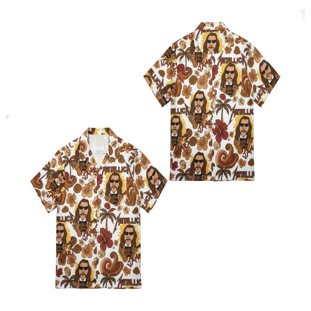 Metallica James Hetfield Hawaiian Shirt Brown Floral Metallica James Hetfield Hawaiian Shirt Brown Floral
