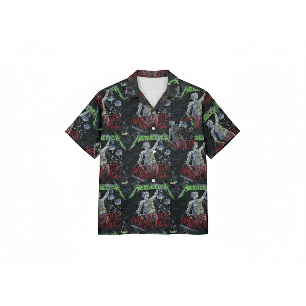 Metallica Justice For All Black Graphic Print Button Up
