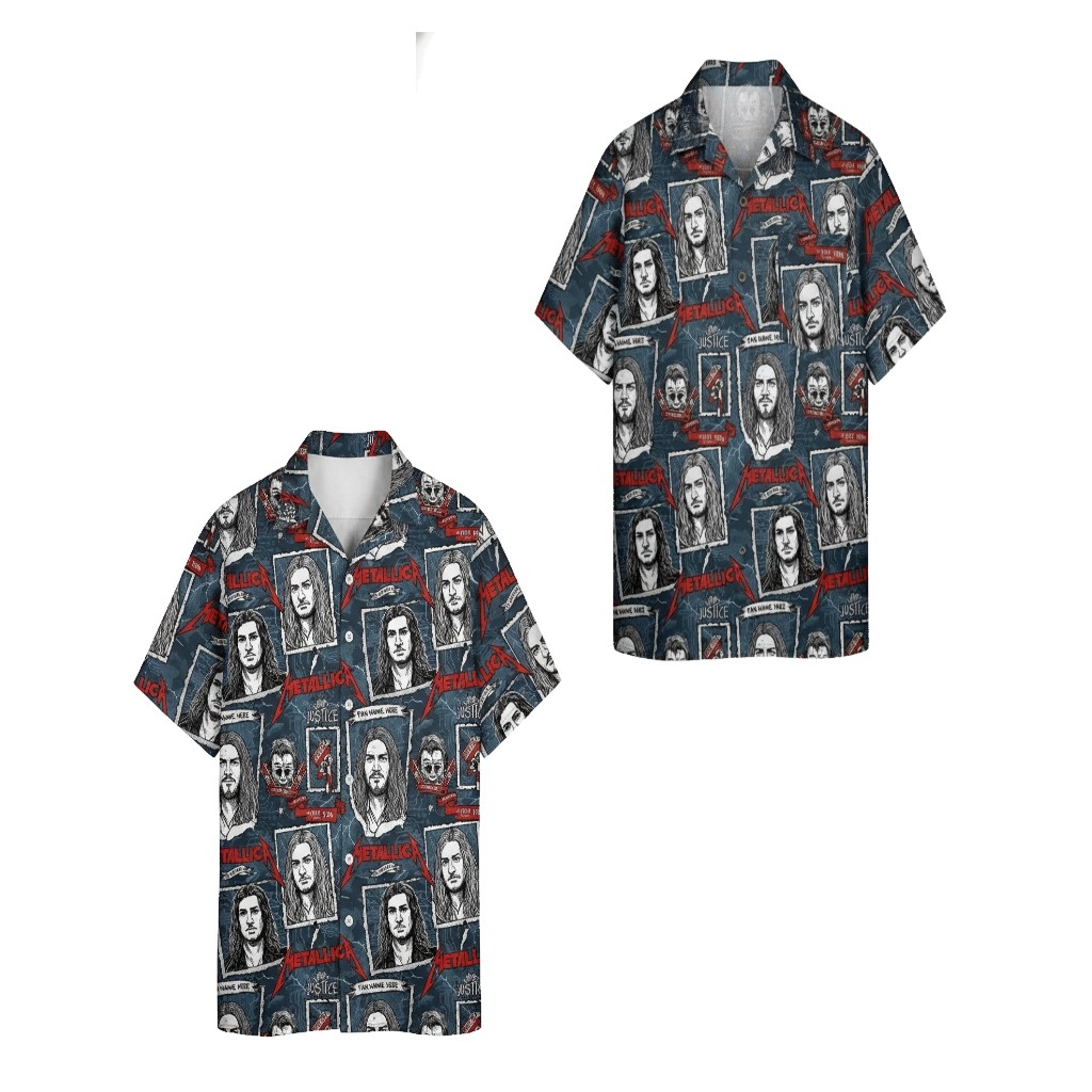 Metallica Justice For All Graphic Print Button Up Shirt Blue Metallica Justice For All Graphic Print Button Up Shirt Blue