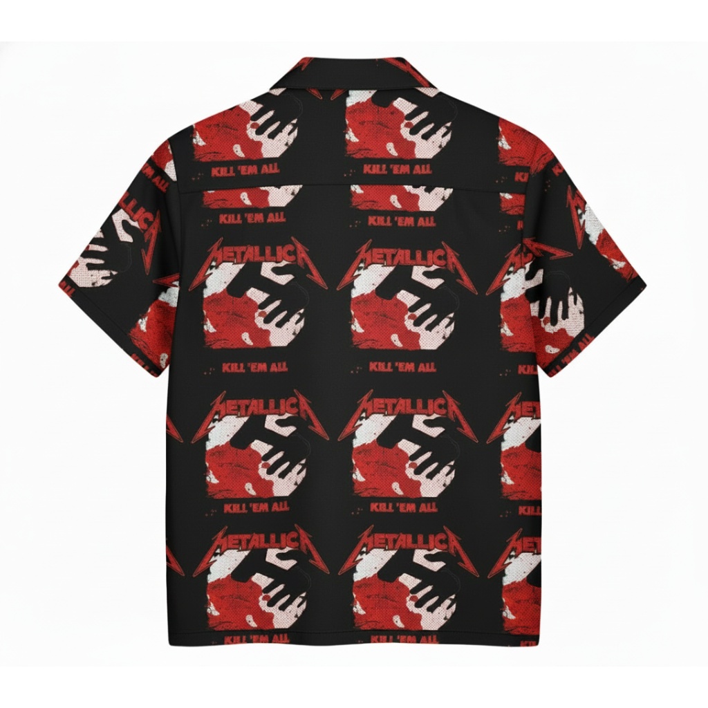 Metallica Kill Em All Black Red Graphic Print Button Up Metallica Kill Em All Black Red Graphic Print Button Up
