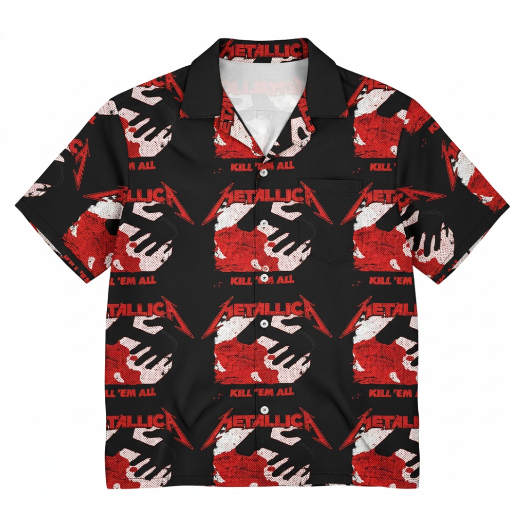 Metallica Kill Em All Black Red Graphic Print Button Up