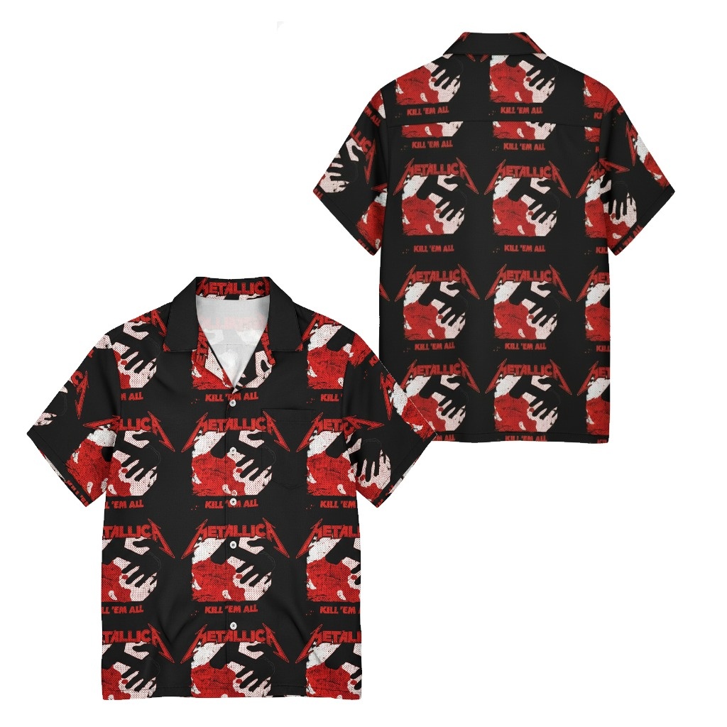 Metallica Kill Em All Black Red Graphic Print Button Up Metallica Kill Em All Black Red Graphic Print Button Up