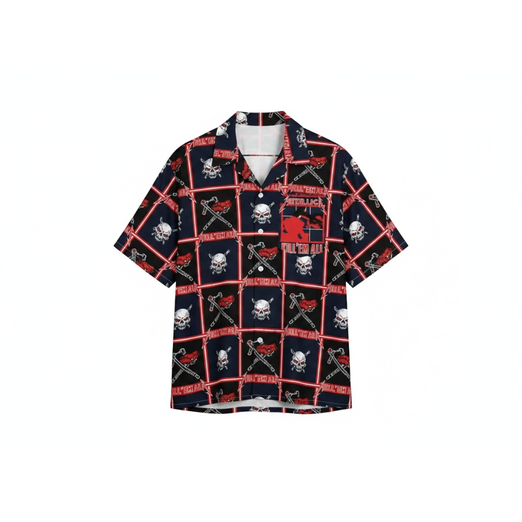 Metallica Kill Em All Skull Print Button Up Shirt