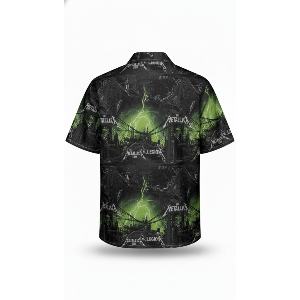 Metallica Legion Black Green Lightning Print Button Up Shirt Metallica Legion Black Green Lightning Print Button Up Shirt