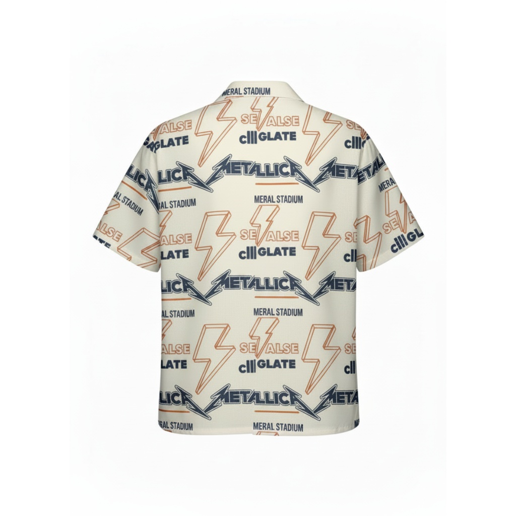 Metallica Lightning Bolt Graphic Print Button Up Shirt Metallica Lightning Bolt Graphic Print Button Up Shirt