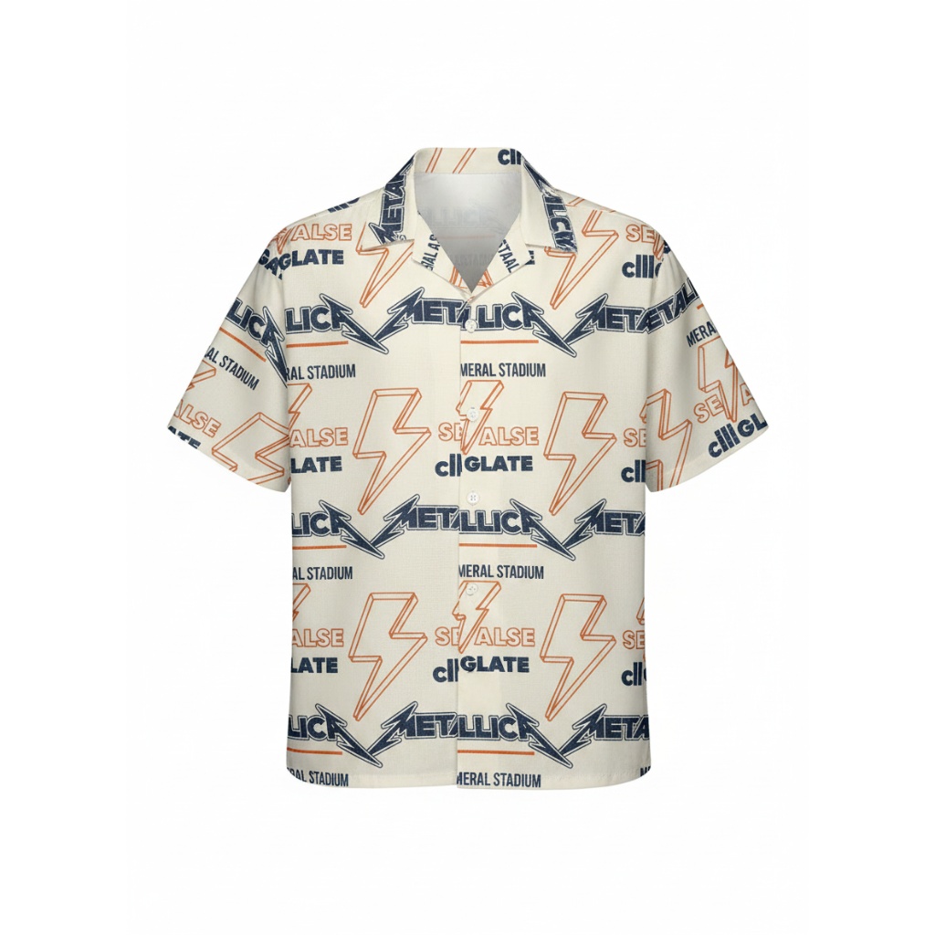 Metallica Lightning Bolt Graphic Print Button Up Shirt