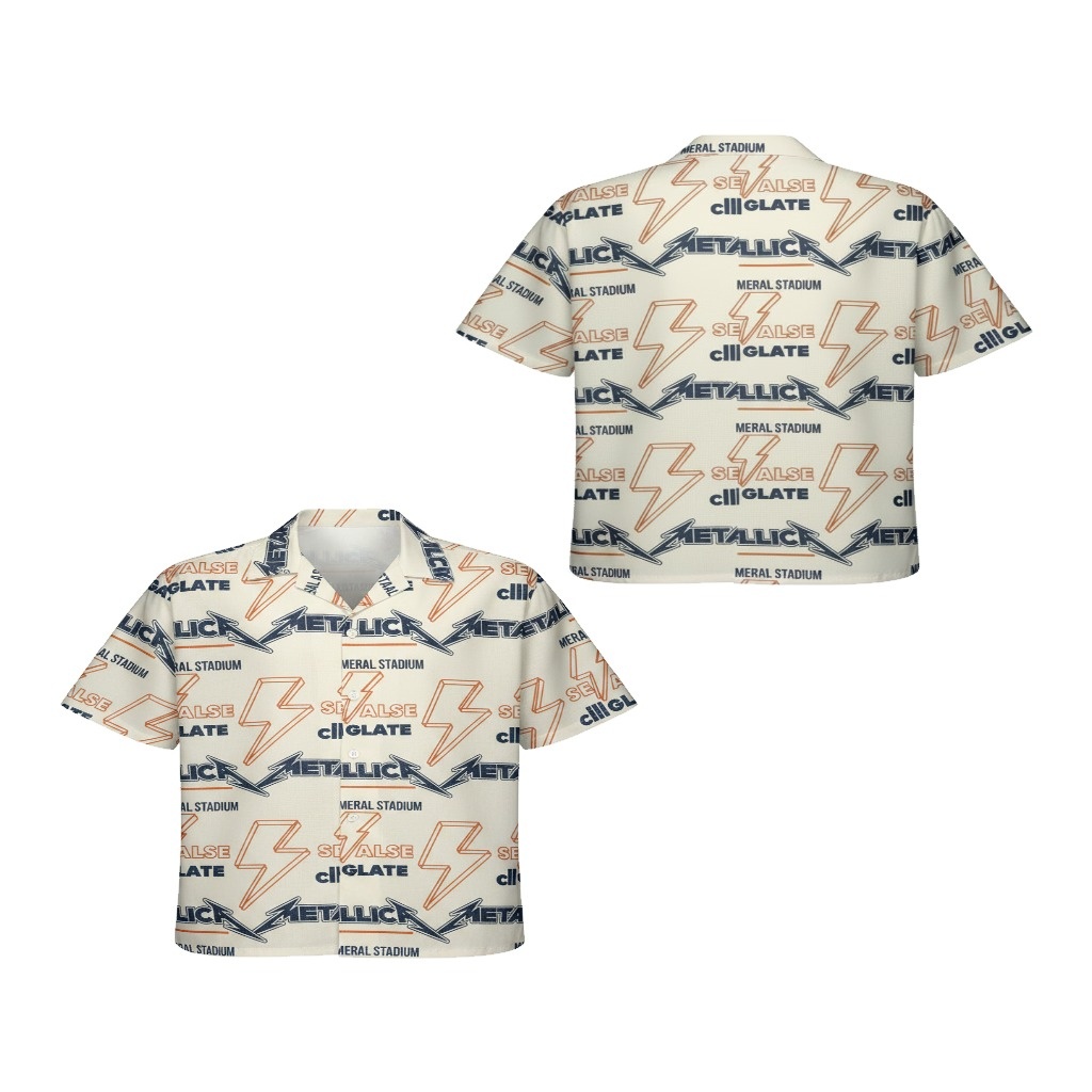 Metallica Lightning Bolt Graphic Print Button Up Shirt Metallica Lightning Bolt Graphic Print Button Up Shirt