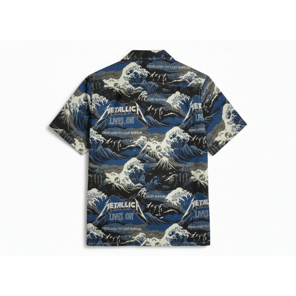 Metallica Lives On Dark Wave Print Button Up Shirt Metallica Lives On Dark Wave Print Button Up Shirt