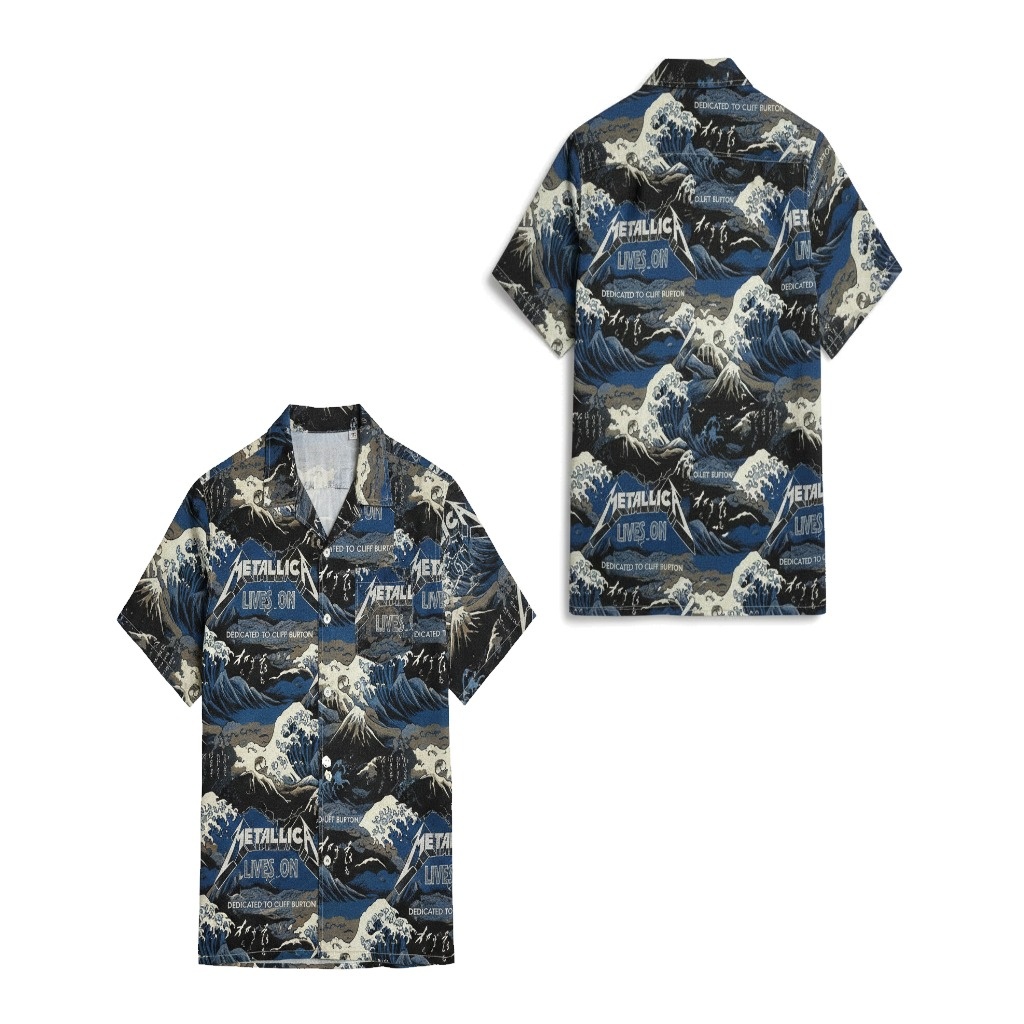 Metallica Lives On Dark Wave Print Button Up Shirt Metallica Lives On Dark Wave Print Button Up Shirt