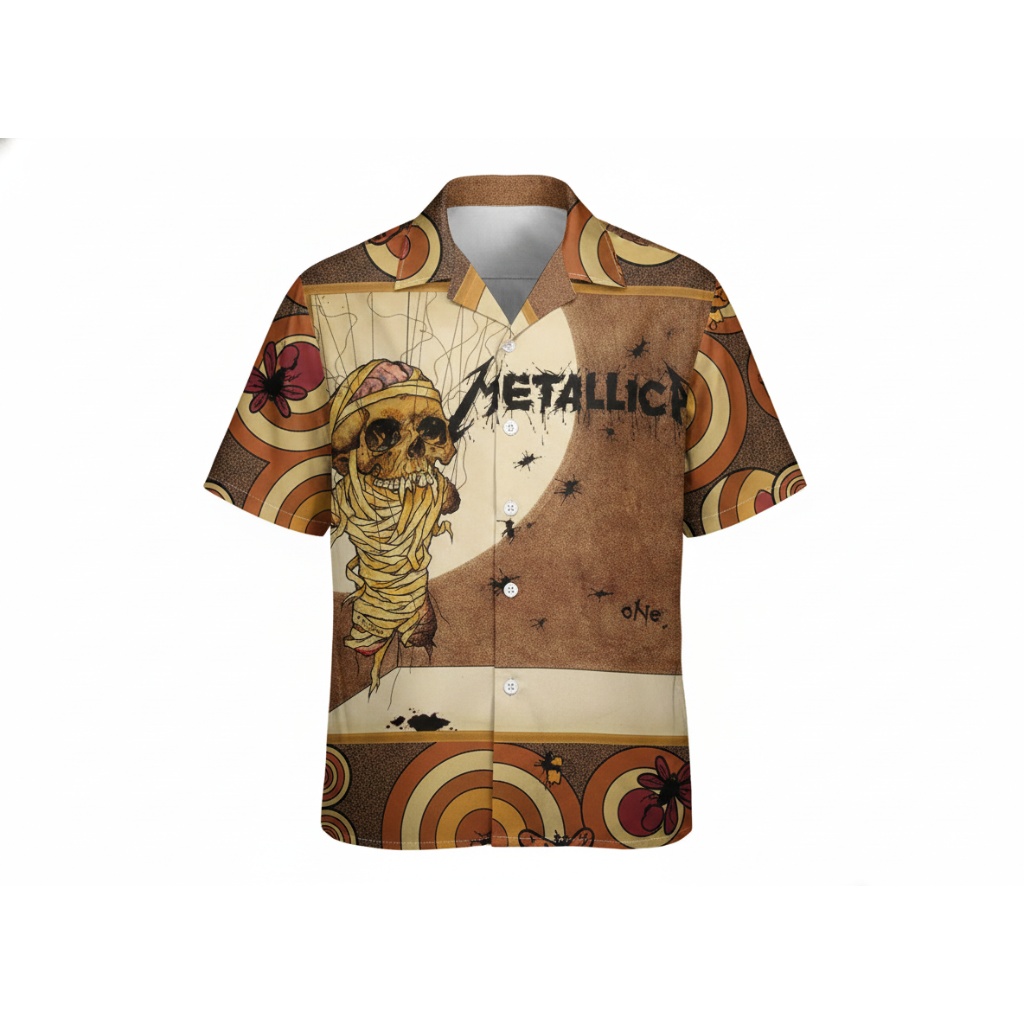 Metallica Mummy Hawaiian Shirt Brown Vintage Style