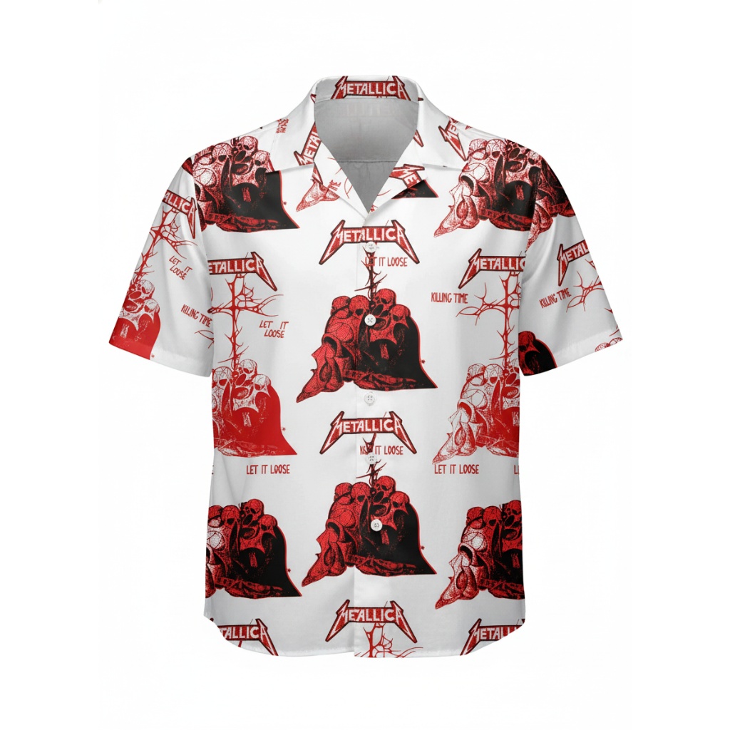 Metallica Red Skull Hawaiian Shirt Rock Band Apparel