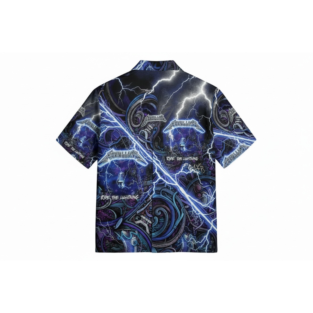 Metallica Ride The Lightning Blue Lightning Print Hawaiian Metallica Ride The Lightning Blue Lightning Print Hawaiian