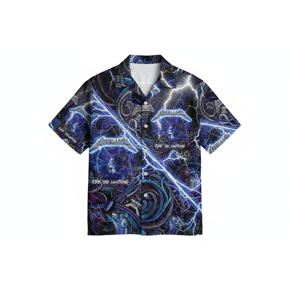 Metallica Ride The Lightning Blue Lightning Print Hawaiian