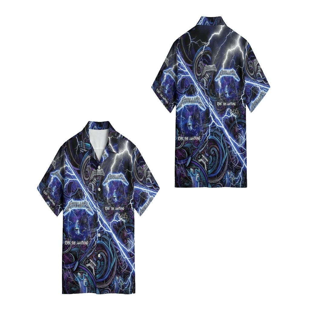 Metallica Ride The Lightning Blue Lightning Print Hawaiian Metallica Ride The Lightning Blue Lightning Print Hawaiian