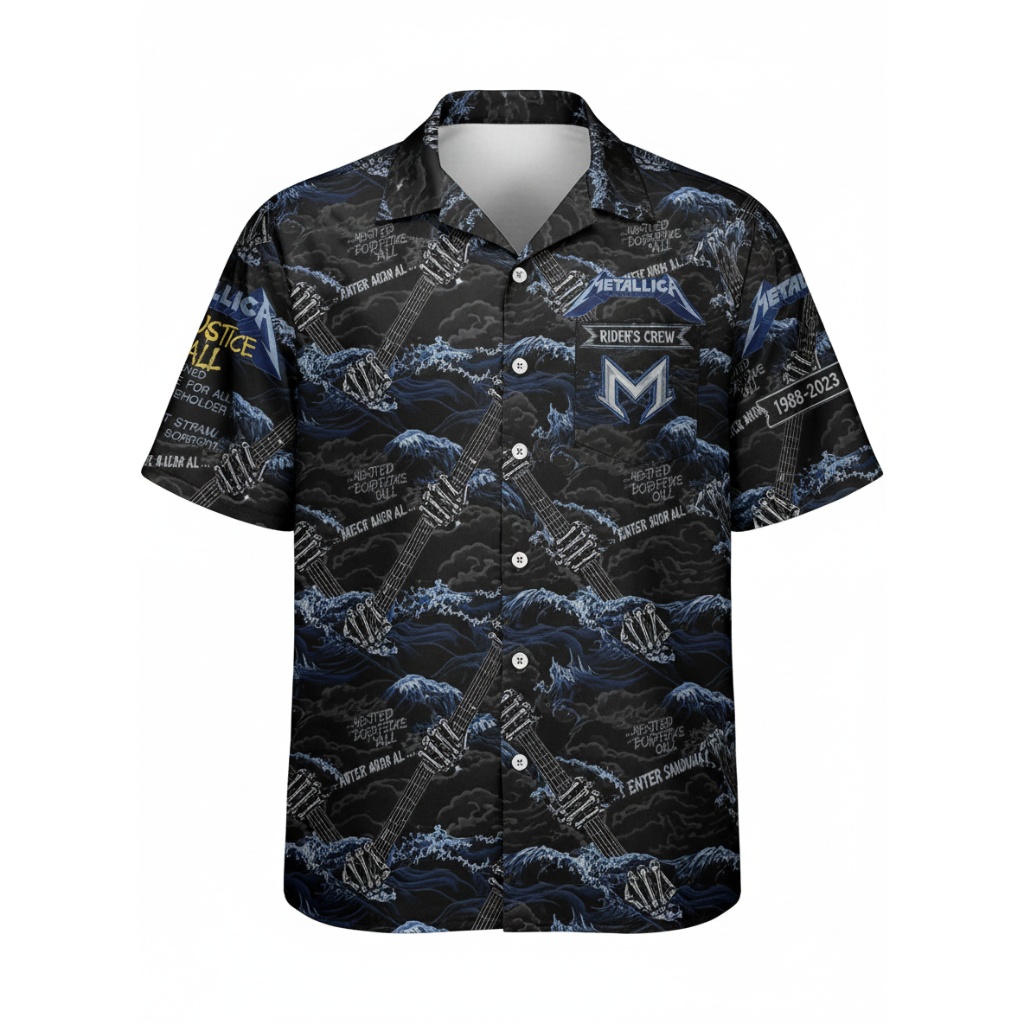 Metallica Rider Crew Hawaiian Shirt Black Blue Guitar Design