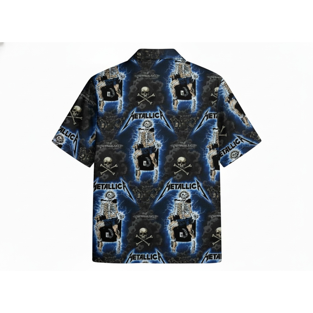 Metallica Skeleton Blue Lightning Print Hawaiian Shirt Metallica Skeleton Blue Lightning Print Hawaiian Shirt