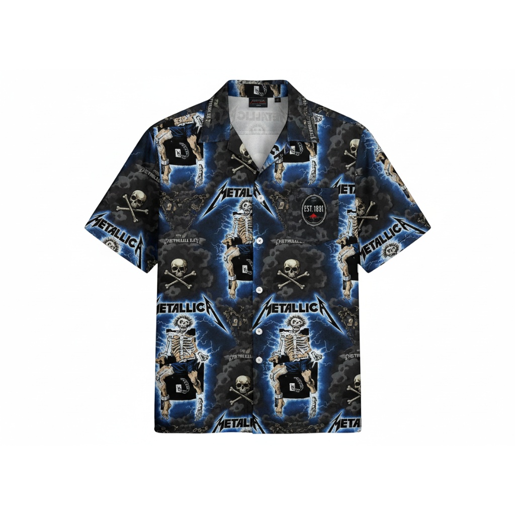 Metallica Skeleton Blue Lightning Print Hawaiian Shirt