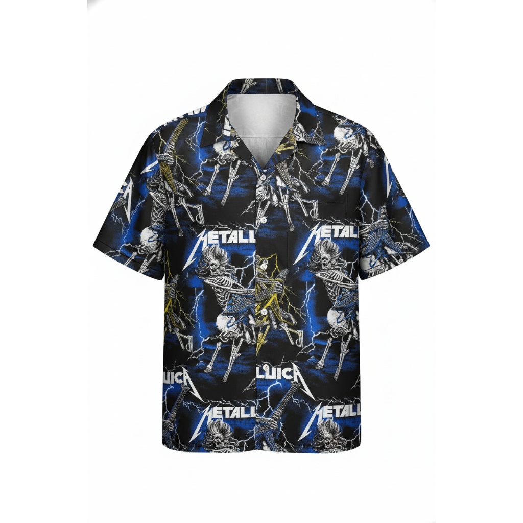 Metallica Skeleton Lightning Black Blue Hawaiian Shirt Men’s