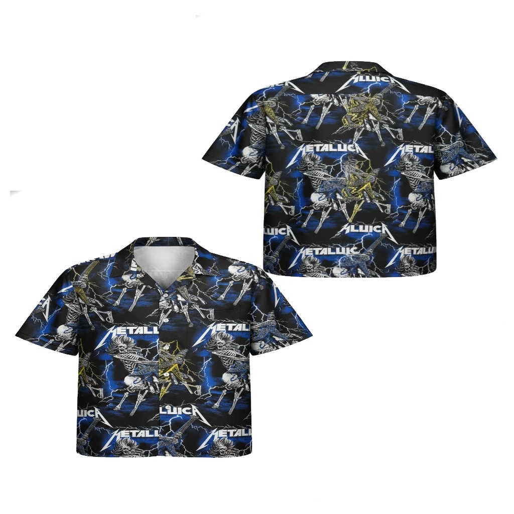 Metallica Skeleton Lightning Black Blue Hawaiian Shirt Men’s Metallica Skeleton Lightning Black Blue Hawaiian Shirt Men’s