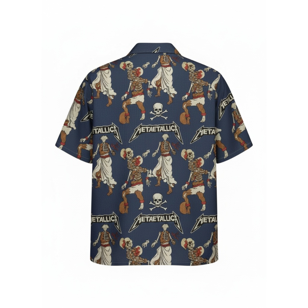Metallica Skeleton Print Navy Blue Short Sleeve Button Up Metallica Skeleton Print Navy Blue Short Sleeve Button Up